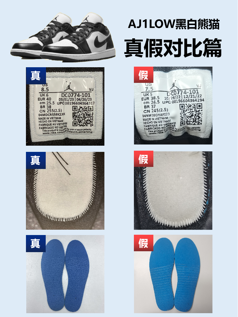 nike熊猫黑白真假图片